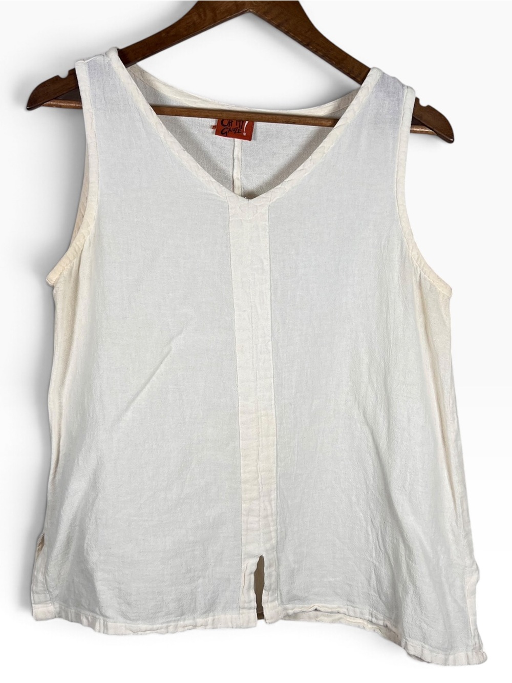 Oh My Gauze Ivory Cotton Gauze V-Neck Tank Top Size 1 S/M Lagenlook